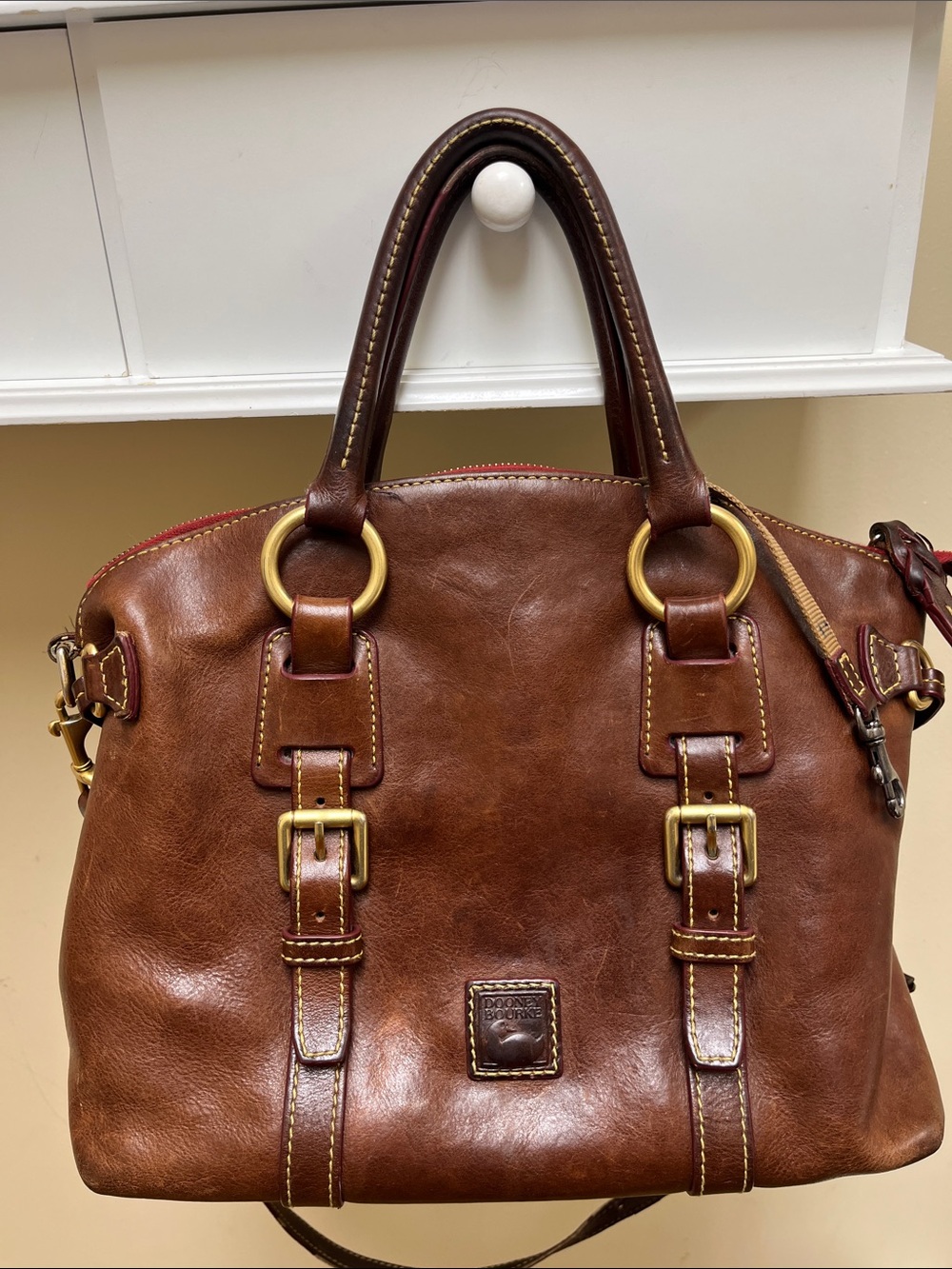 Dooney & Bourke Brown Leather Satchel with Gold Hardware